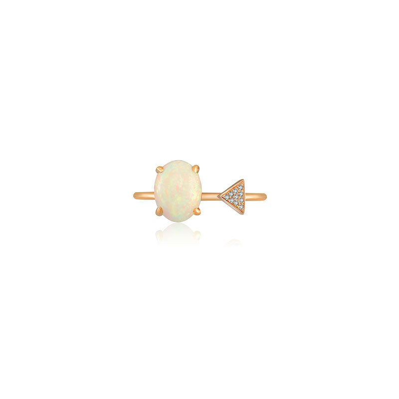 18k Gold Opal Open Diamond Ring With Arrow Shape - Genevieve Collection