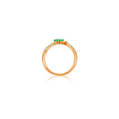 18k Gold Single Emerald Connected Diamond Ring - Genevieve Collection