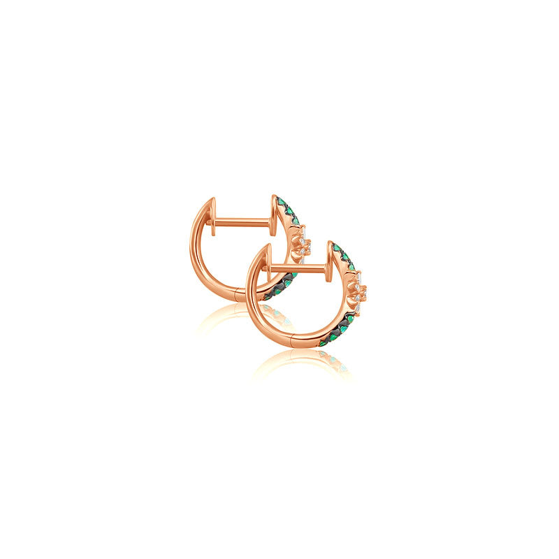 18k Gold Hoop Diamond And Emerald Earring with Flower Pattern - Genevieve Collection