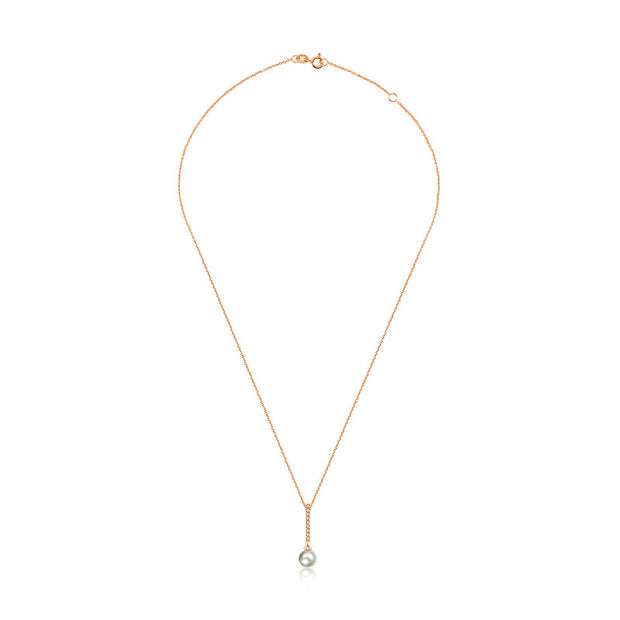 18k Gold 2 ways Line Shaped Diamond Necklace with Pearl - Genevieve Collection