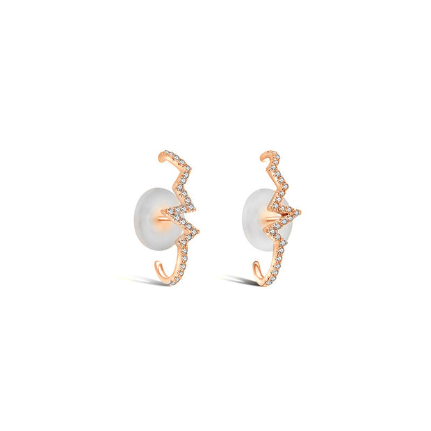 18k Gold Lightning Pattern Half Hoop Diamond Earring - Genevieve Collection