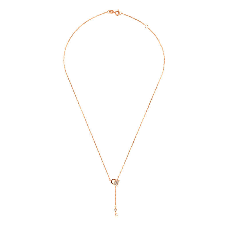 18k Gold Lock And Key Shape Adjustable Diamond Necklace - Genevieve Collection