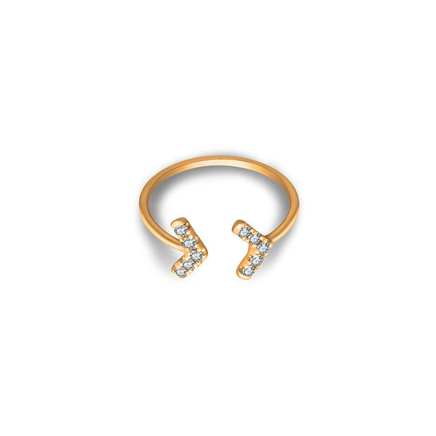 18k Gold Double Arrow Diamond Midi / Pinky Ring - Genevieve Collection