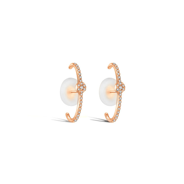 18k Gold Round Pattern Half Hoop Diamond Earring - Genevieve Collection