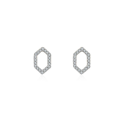 18k Gold Hollow Hexagonal Diamond Earring - Genevieve Collection