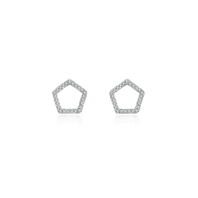 18k Gold Hollow Pentagon Diamond Earring - Genevieve Collection