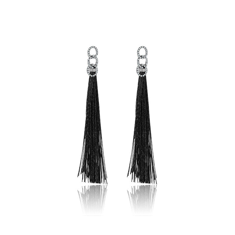 18k Gold Chain Shape Tassel Diamond Earring - Genevieve Collection