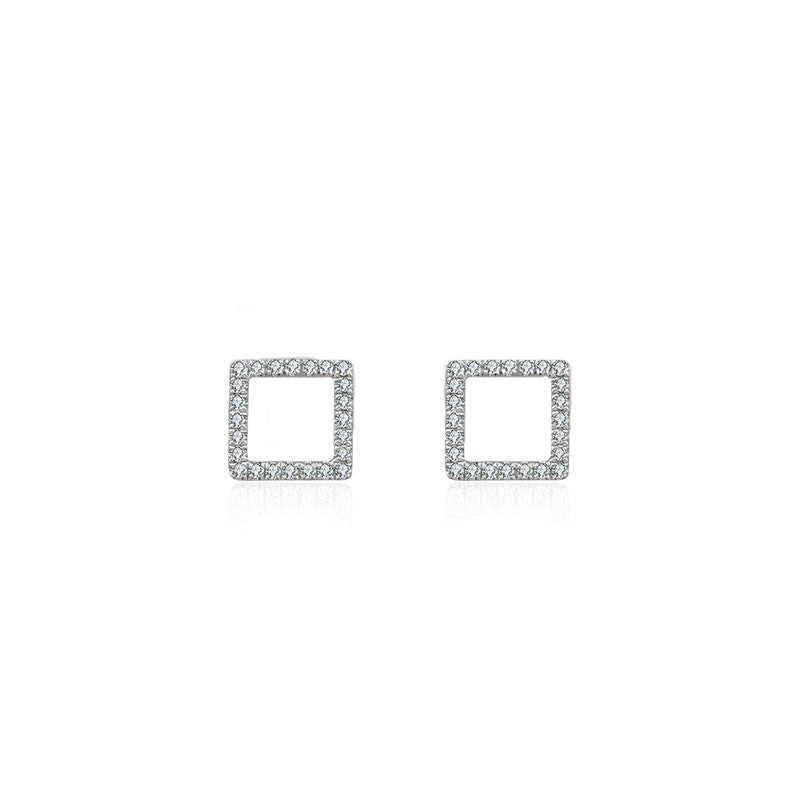 18k Gold Hollow Square Diamond Earring - Genevieve Collection