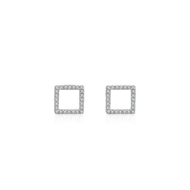18k Gold Hollow Square Diamond Earring - Genevieve Collection