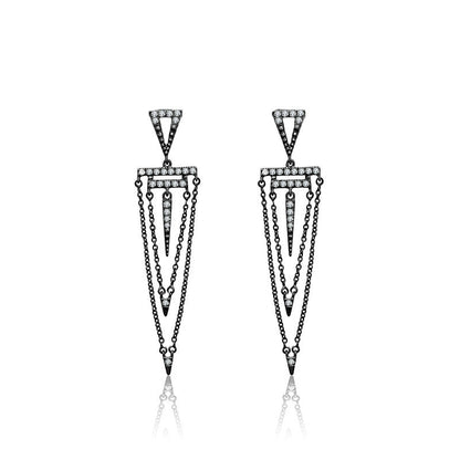 18k Gold Black Double Chain Diamond Earring - Genevieve Collection