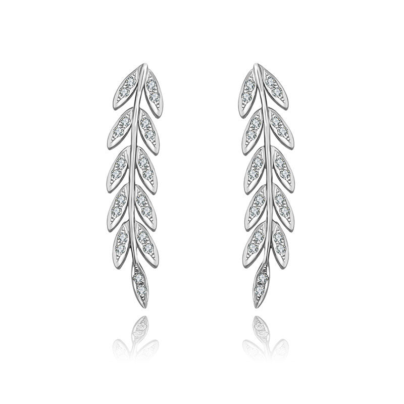 18k Gold Diamond Greek Leaf Upward Earring - Genevieve Collection