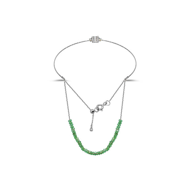 18k Gold Emerald Beaded Bracelet with Diamond Bangle - Genevieve Collection