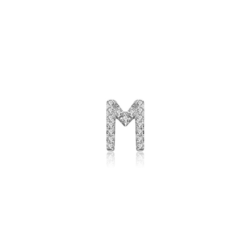 18k Gold Initial Letter "M" Diamond Pandent + Necklace - Genevieve Collection