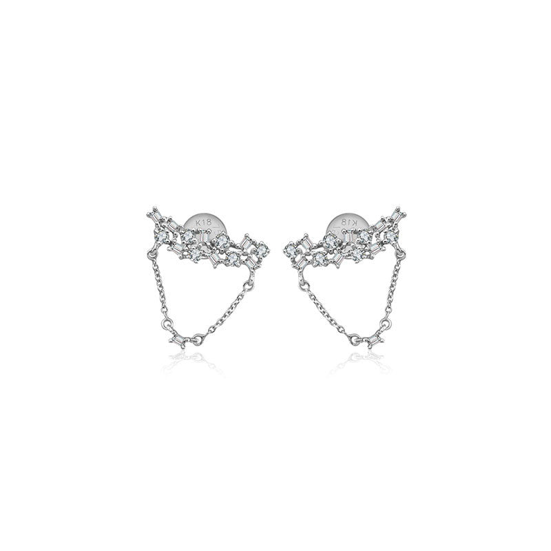 18k Gold Irregular Shape Chain Diamond Earring - Genevieve Collection