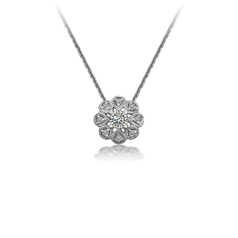 18k Gold Sun Flower Shape Diamond Necklace - Genevieve Collection