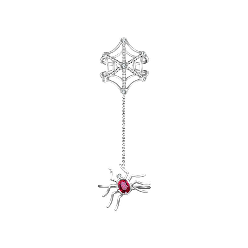 18k Gold Spider Connection Diamond Ring With Ruby - Genevieve Collection