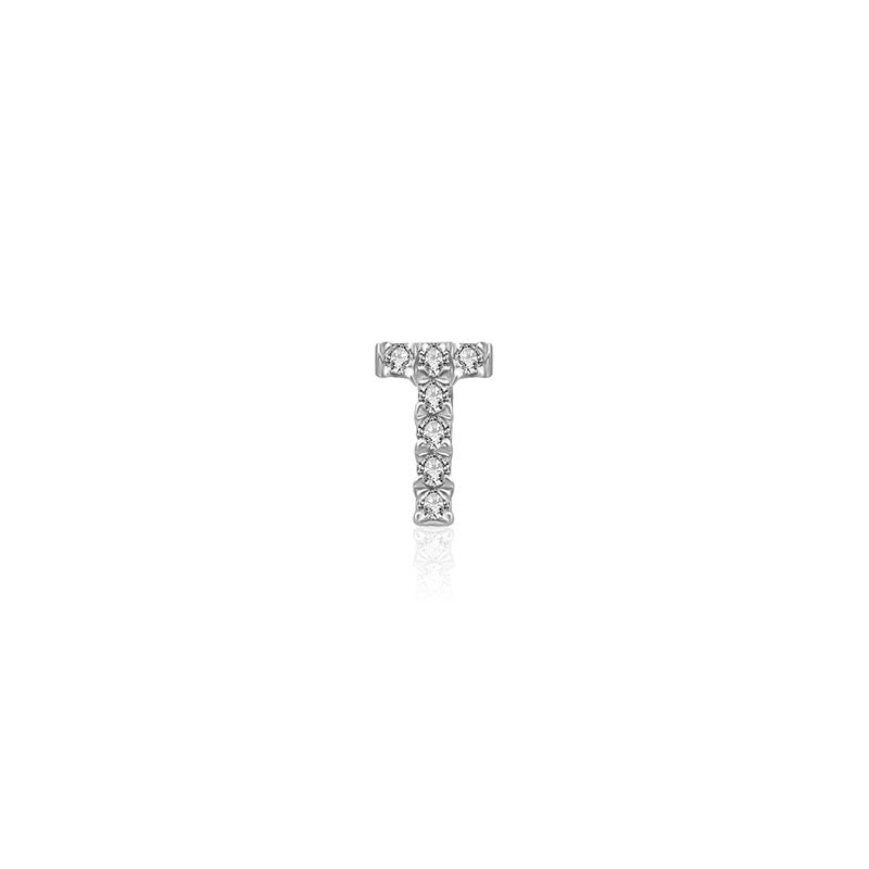18k Gold Initial Letter "T" Diamond Pendant - Genevieve Collection