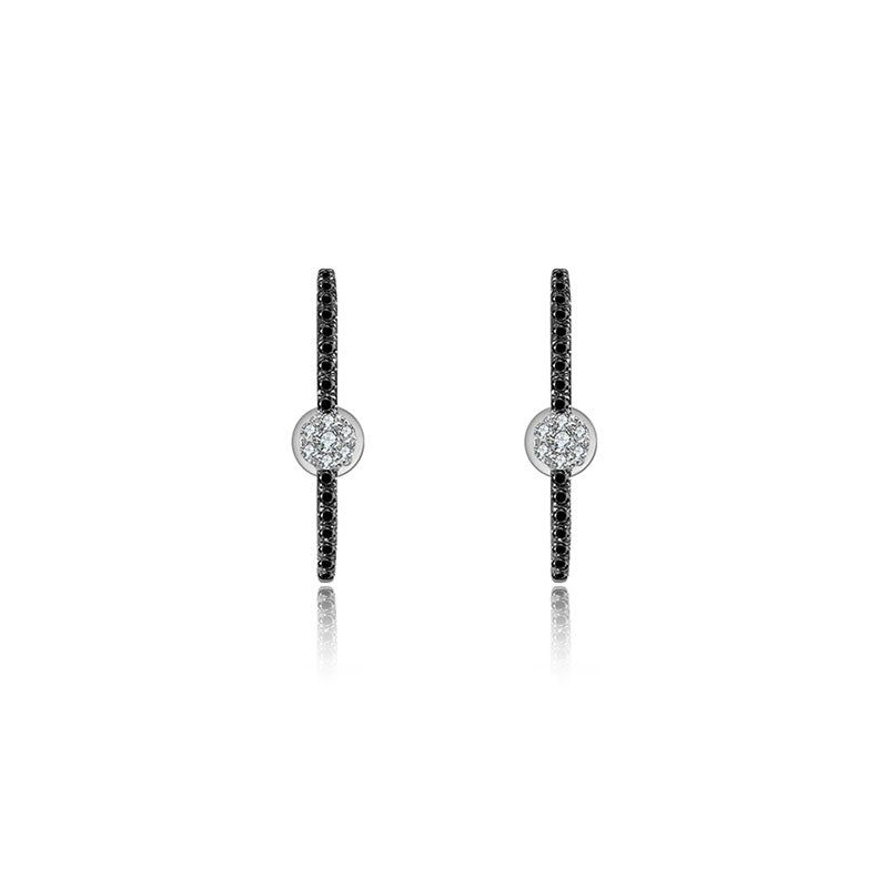 18k Gold Round Pattern Half Hoop Diamond Earring with Black Diamond - Genevieve Collection