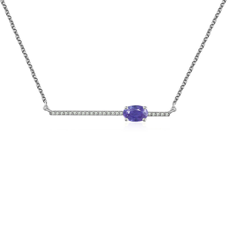 18k Gold Line Diamond Necklace with Sapphire - Genevieve Collection