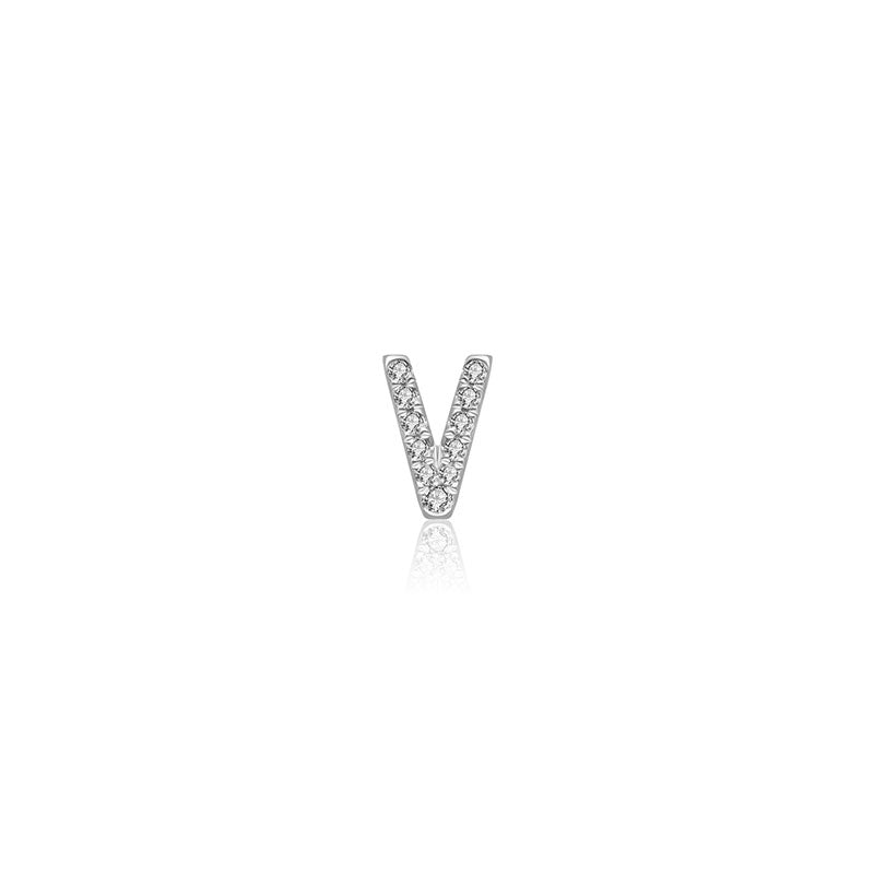 18k Gold Initial Letter "V" Diamond Pendant - Genevieve Collection