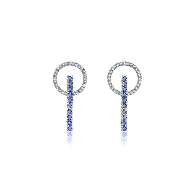 18k Gold Hollow Round Shape with Line Sapphire Earring - Genevieve Collection