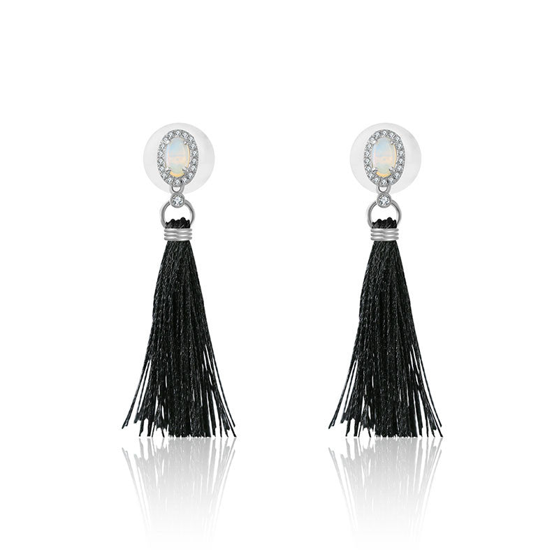 18k Gold Tassel Diamond Earring With Opal - Genevieve Collection