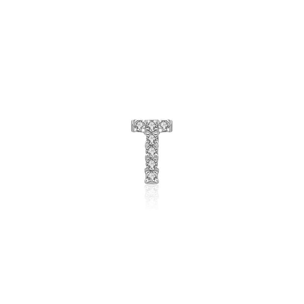 18k Gold Initial Letter "T" Diamond Pandent + Necklace - Genevieve Collection