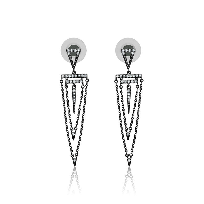 18k Gold Black Double Chain Diamond Earring - Genevieve Collection