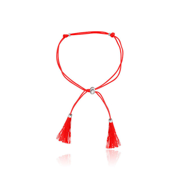 18k Gold Red Tassel Bracelet with Gold Beads - Genevieve Collection