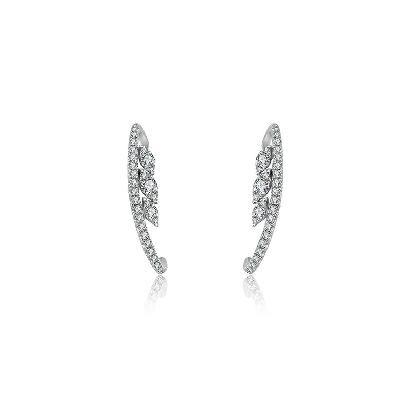 18k Gold Marquise Pattern Half Hoop Diamond Earring - Genevieve Collection