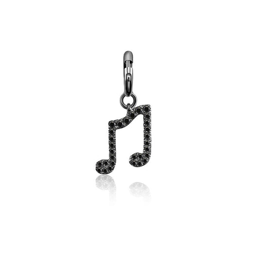 18k Gold Double Eighth Note Sign Black Diamond Charms - Genevieve Collection