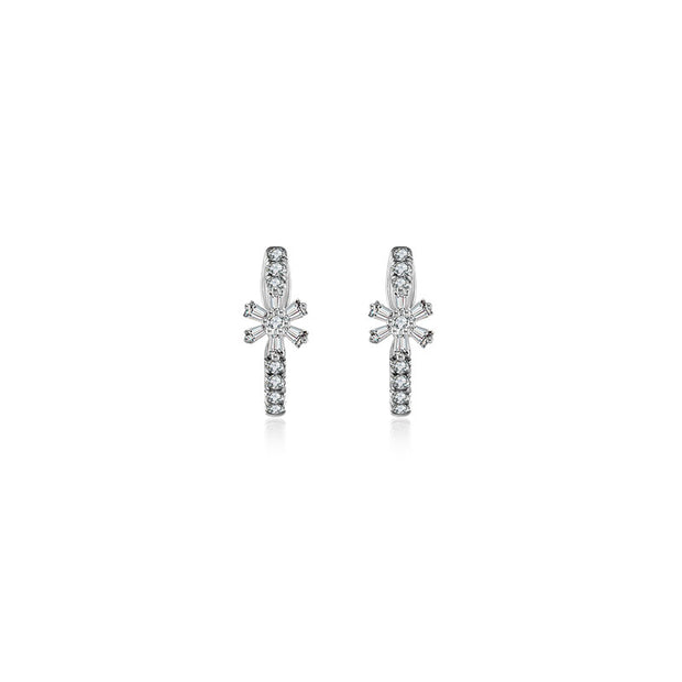 18k Gold Hoop Diamond Earring with Flower Pattern - Genevieve Collection