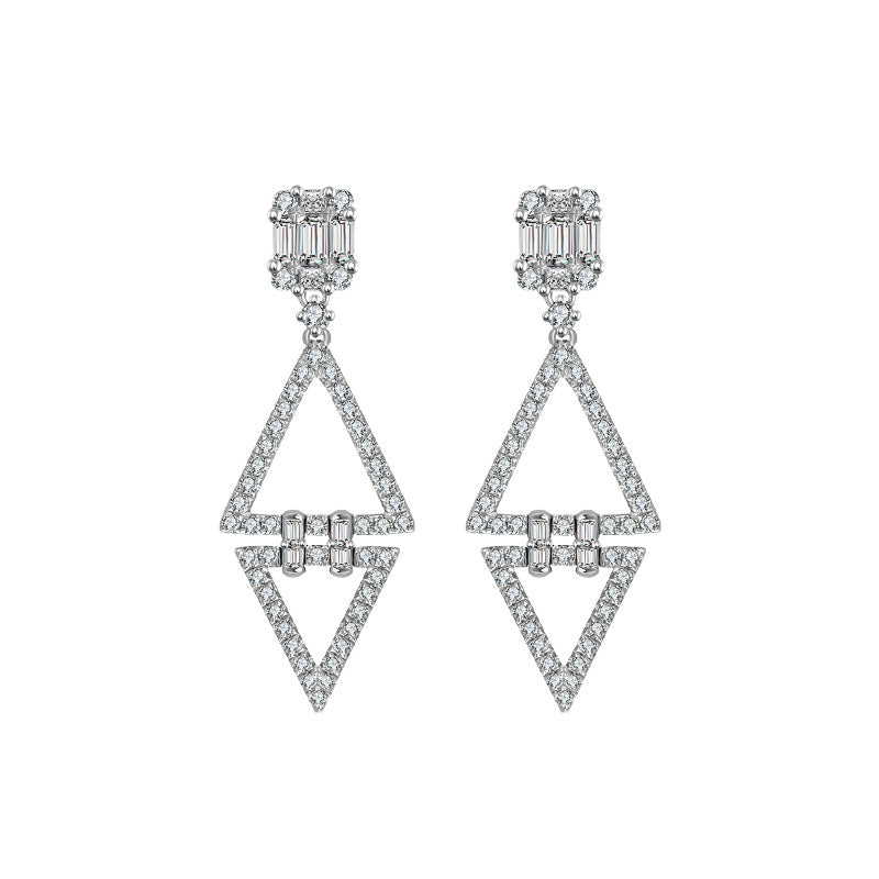 18k Gold Double Triangle Diamond Earring - Genevieve Collection