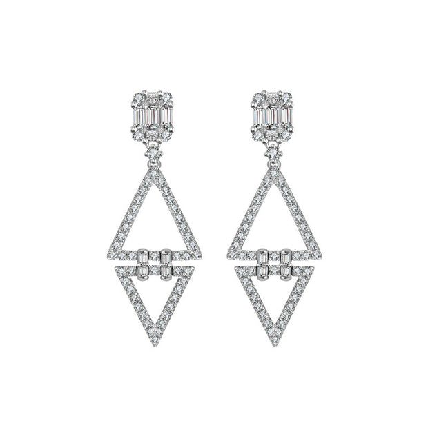 18k Gold Double Triangle Diamond Earring - Genevieve Collection