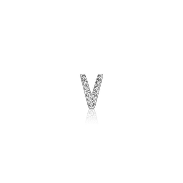 18k Gold Initial Letter "V" Diamond Pandent + Necklace - Genevieve Collection