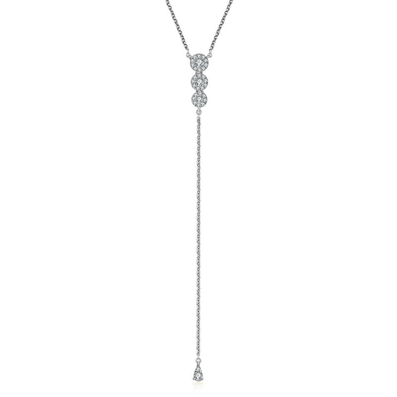 18k Gold Triple Round Shape Dangling Diamond Necklace - Genevieve Collection