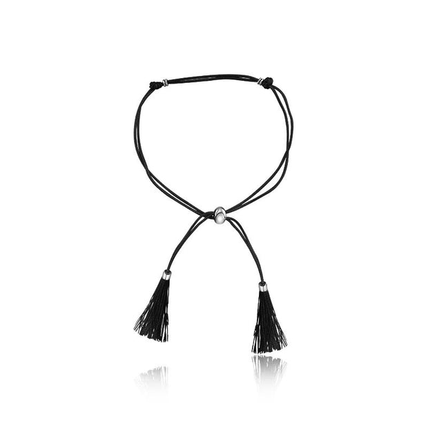 18k Gold Black Tassel Bracelet with Gold Beads - Genevieve Collection