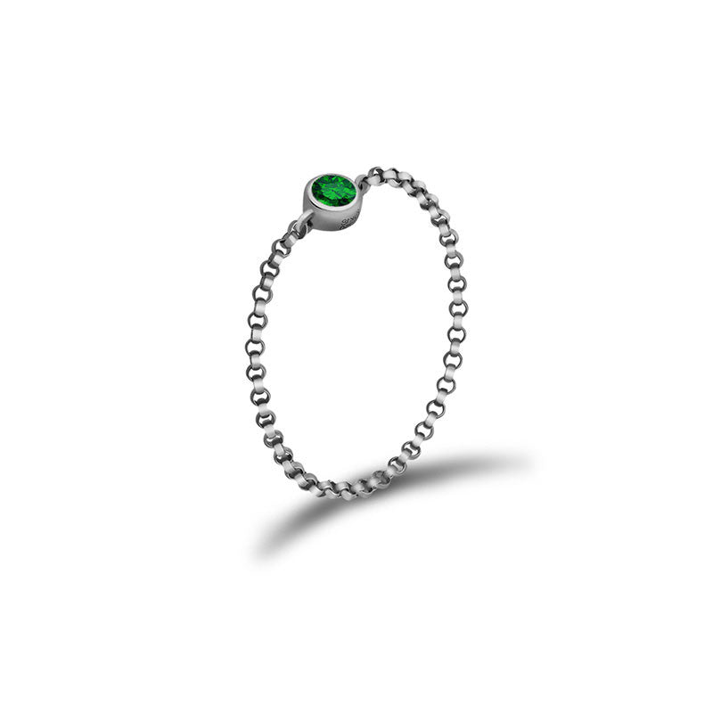 18k Gold May Birthstone Emerald Chain Ring - Genevieve Collection