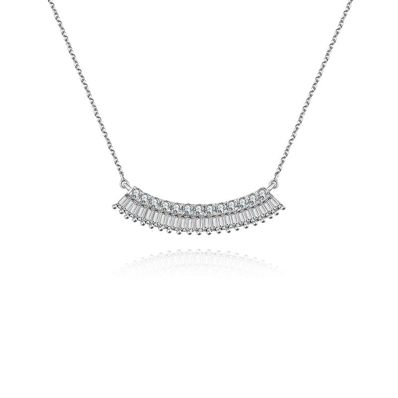 18k Gold Curve Shape with Rectangle Diamond Necklace - Genevieve Collection