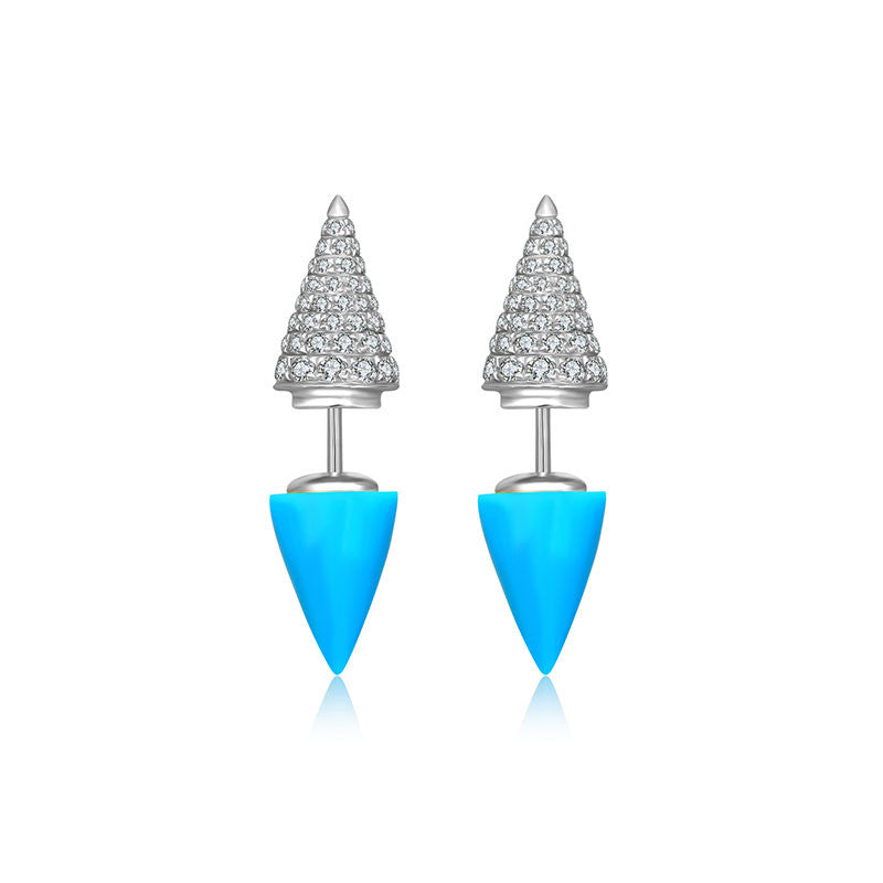 18k Gold 2 Ways Turquoise Diamond Earring in Cone Shape - Genevieve Collection