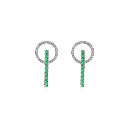 18k Gold Hollow Round Shape with Line Emerald Earring - Genevieve Collection
