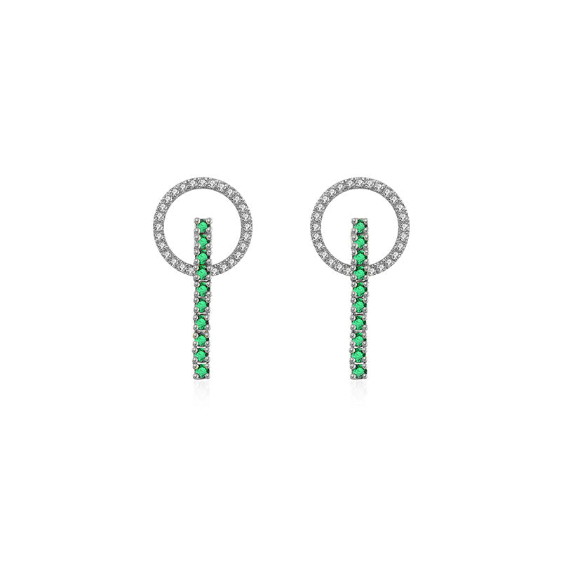 18k Gold Hollow Round Shape with Line Emerald Earring - Genevieve Collection