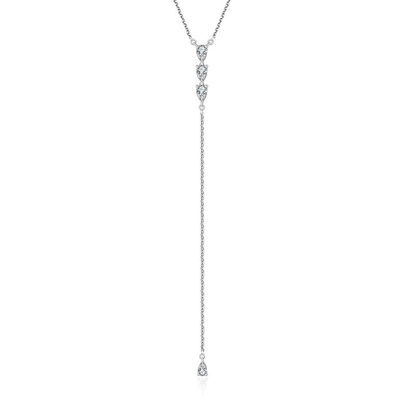 18k Gold Triple Drop Shape Dangling Diamond Necklace - Genevieve Collection