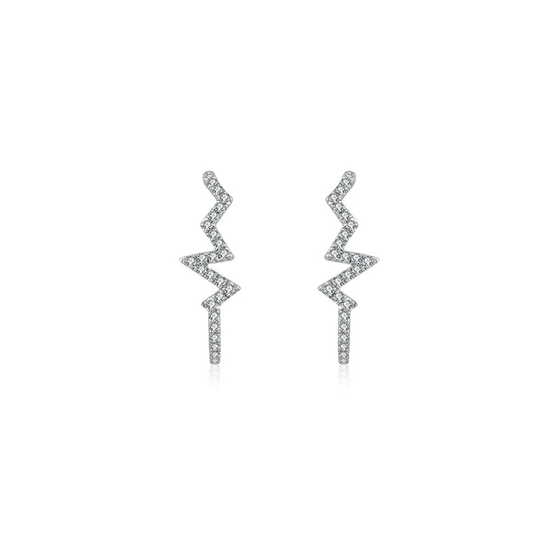 18k Gold Lightning Pattern Half Hoop Diamond Earring - Genevieve Collection