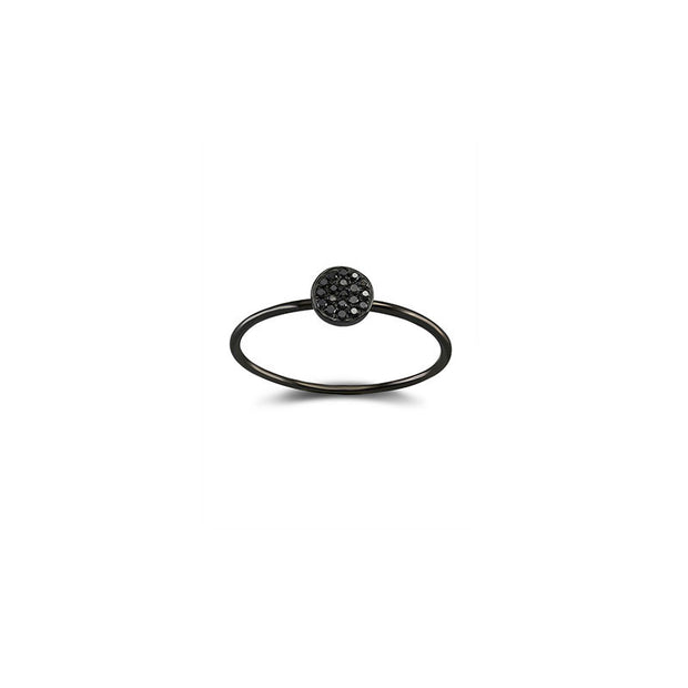 18k Gold Round Shape Pave Black Diamond Ring - Genevieve Collection