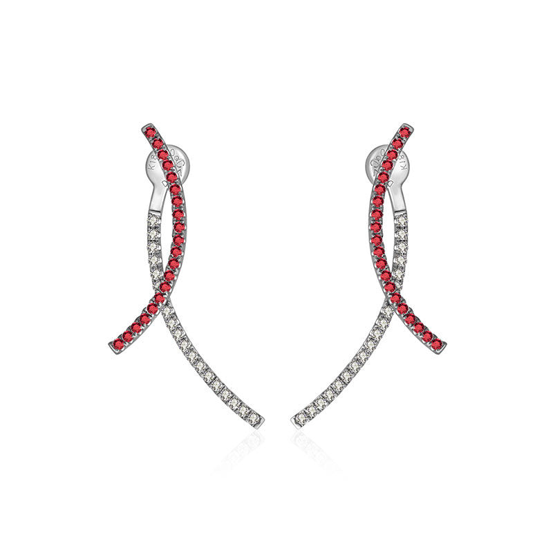 18k Gold Double Curve Diamond Earring With Ruby - Genevieve Collection