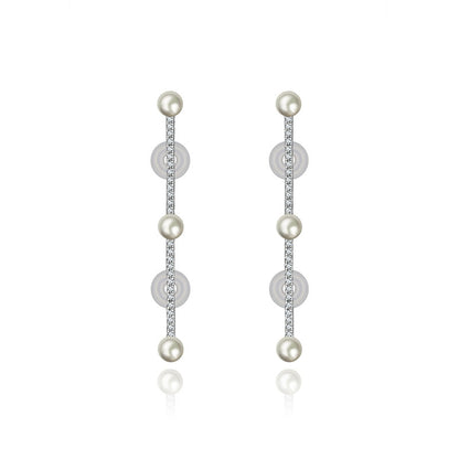 18k Gold Vertical Line Diamond Ear Cuff with Pearl - Genevieve Collection