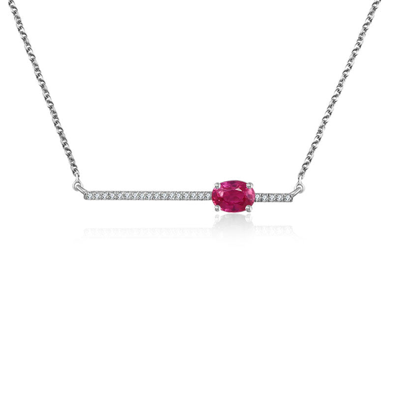 18k Gold Line Diamond Necklace with Ruby - Genevieve Collection