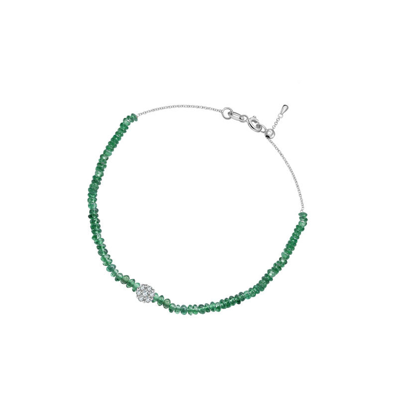 18k Gold Emerald Beaded with Flower Shape Diamond Bracelet - Genevieve Collection