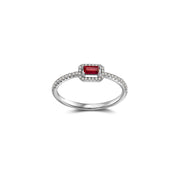 18k Gold Rectangle Shape Ruby Ring Surrounded by Diamond - Genevieve Collection